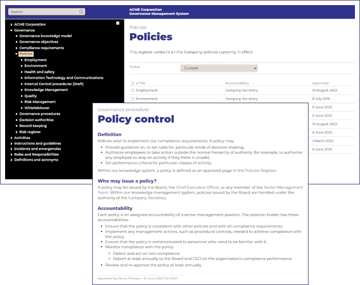 Phrontex screen shot: Policies